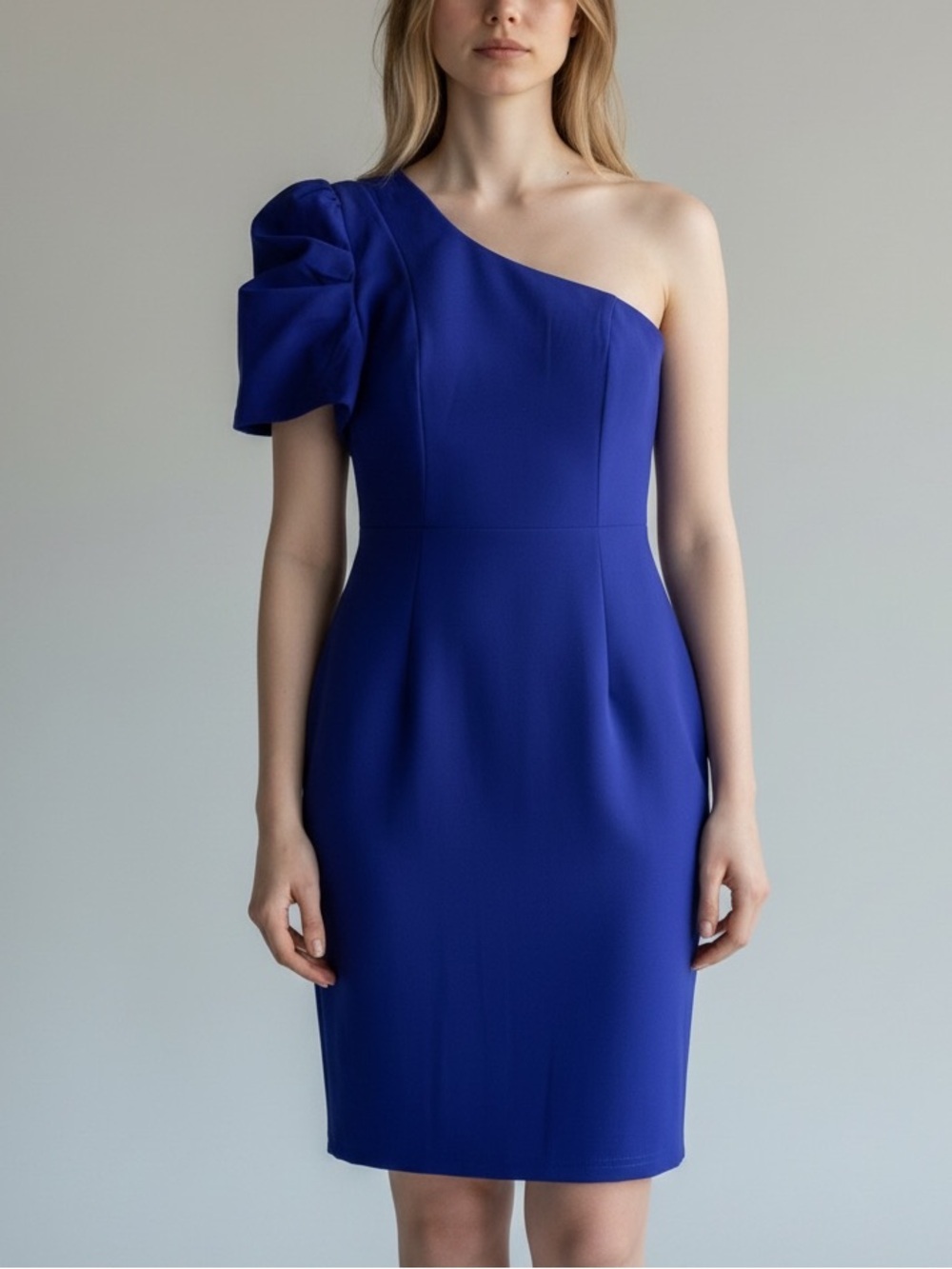 Lulus One-Shoulder Puff Sleeve Mini Dress in Blue